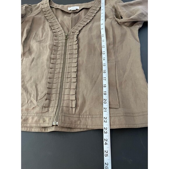 Ann Taylor LOFT Jacket Womens 12 Brown Linen Ruffle Trim Zip Front 3/4 Sleeve - Picture 7 of 7